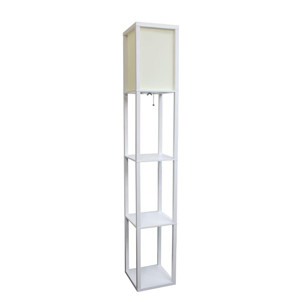 Simple Designs 633 In Etagere White Floor Lamp Organizer Storage Shelf With Linen Shade regarding size 1000 X 1000