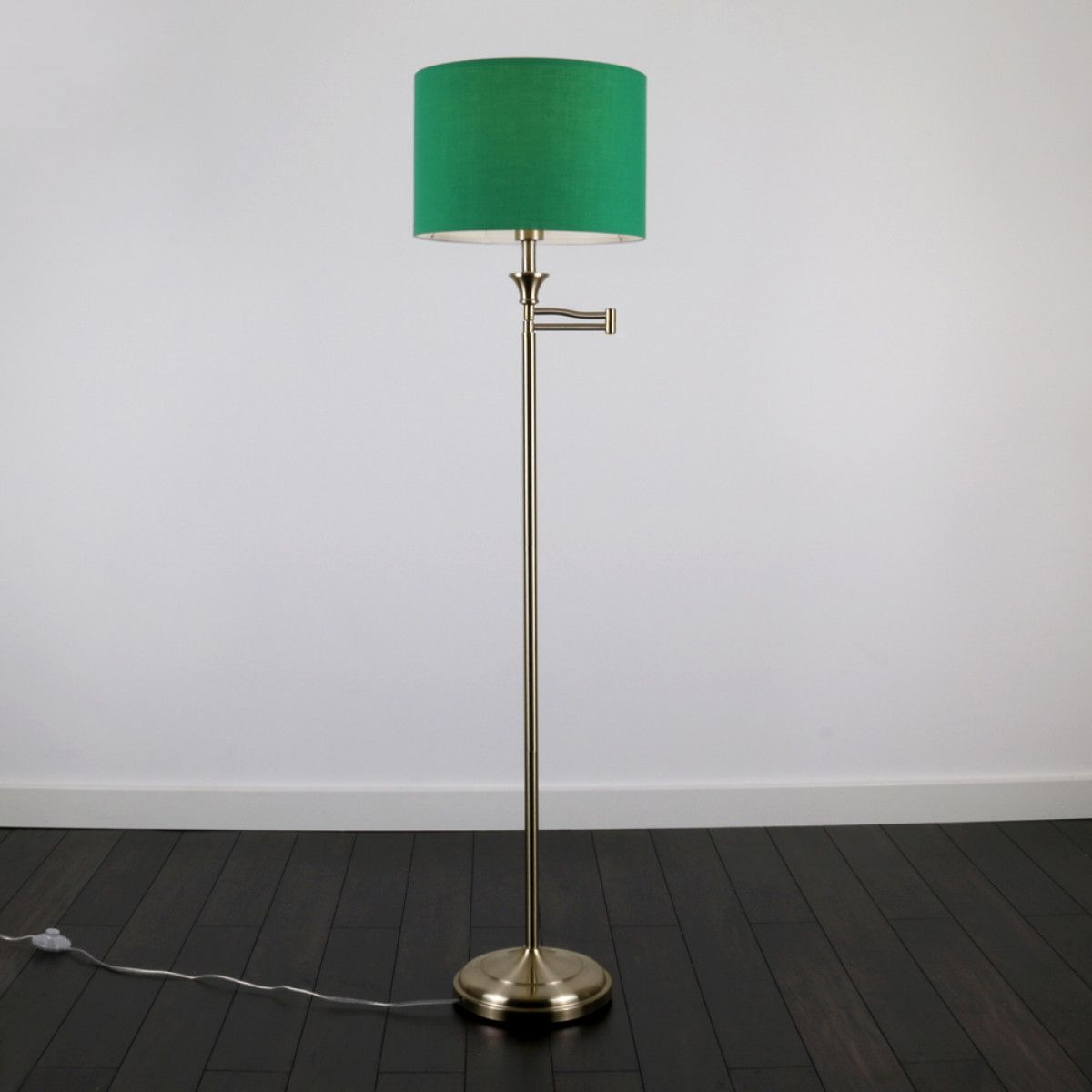 Sinatra Antique Brass Floor Lamp With Green Drum Shade in size 1200 X 1200
