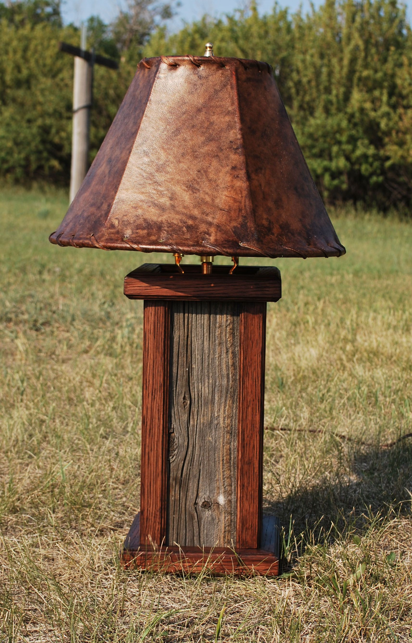 Small Barnwood Desk Lamp With Oak Trim And Rawhide Lamp inside sizing 1714 X 2672