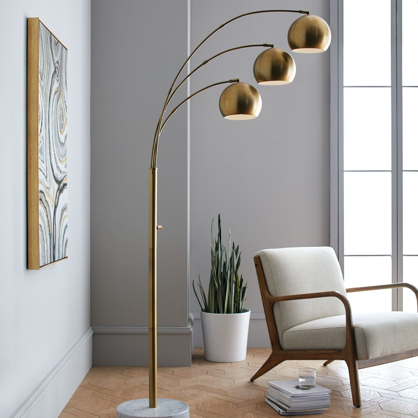Span 3 Head Metal Globe Floor Lamp Brass Lamp Only for size 1400 X 1400