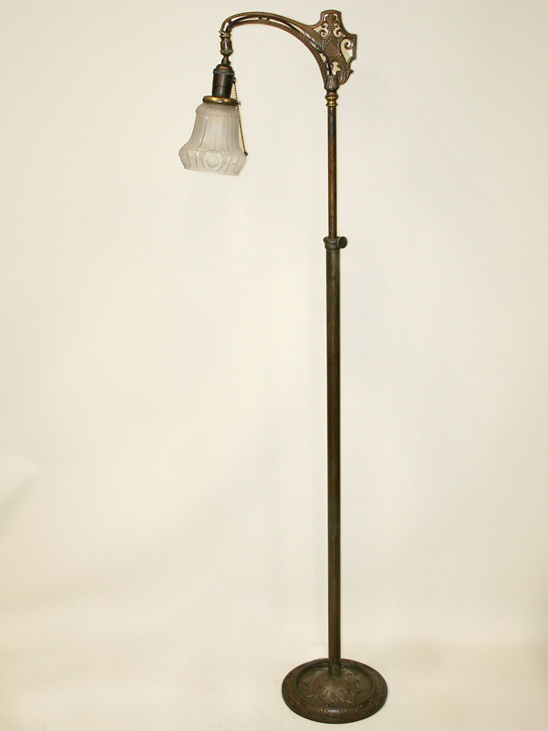 Spanish Revival Bridge Arm Floor Lamp W Sheffield Glass Shade C 1920 within size 800 X 1067