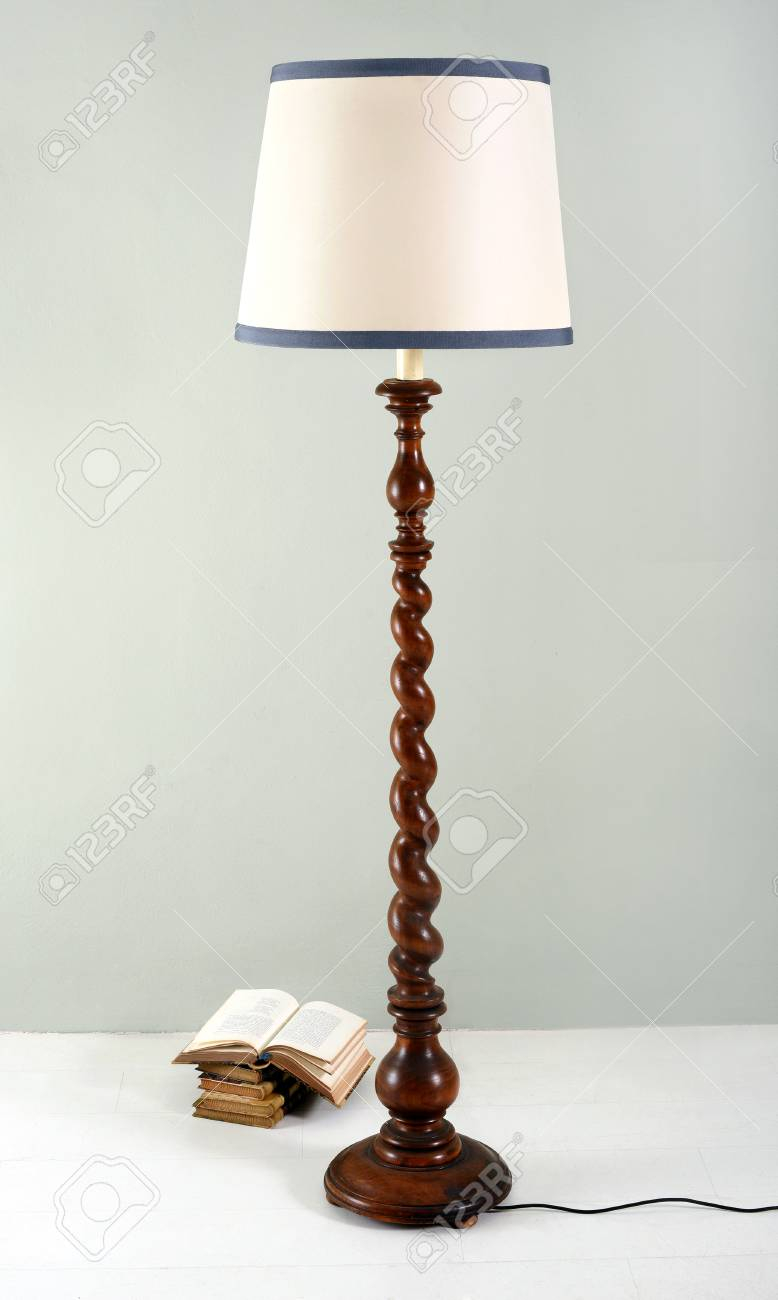 Standard Or Floor Lamp With Barley Twist Wooden Column And White inside measurements 778 X 1300