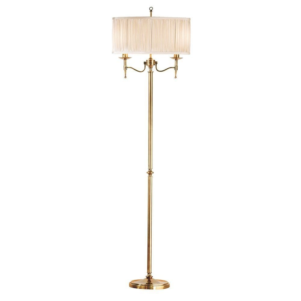 Stanford Elegant Floor Lamp In Antique Brass With Beige Shade 63620 for sizing 1000 X 1000