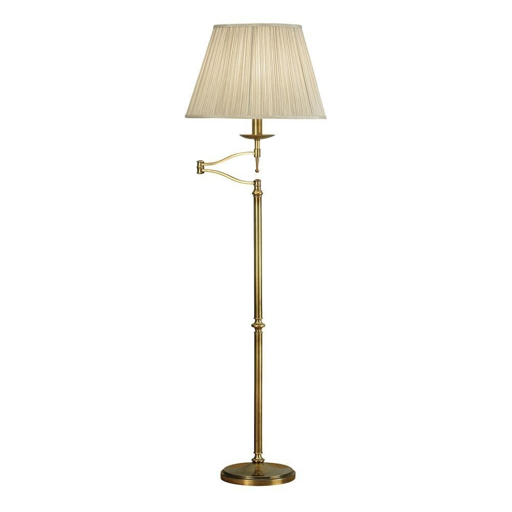 Stanford Elegant Swing Arm Floor Lamp In Antique Brass With Beige Shade 63621 within measurements 1000 X 1000