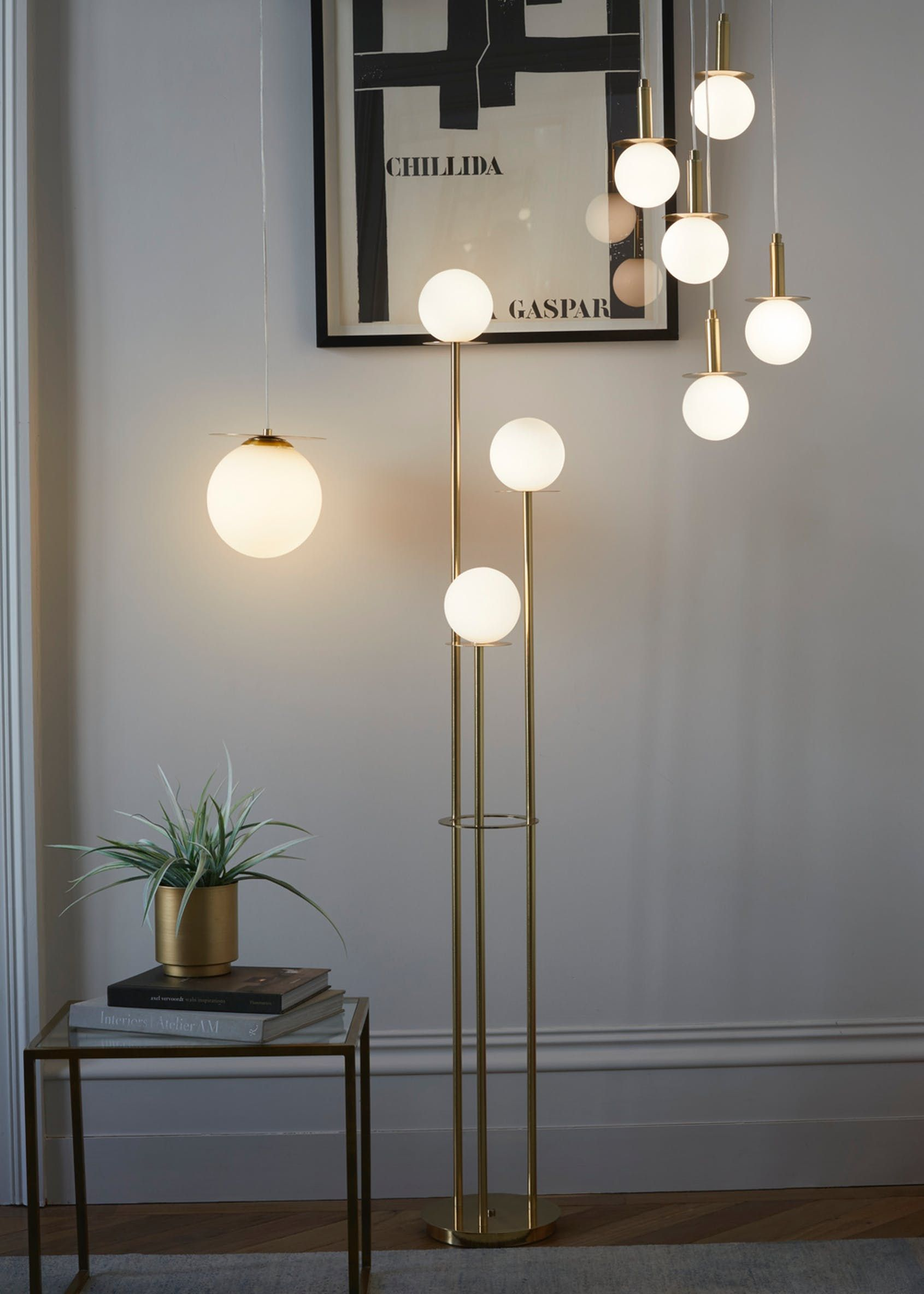 Stella Opal Glass Ball Floor Lamp H162cm X W27cm Gold In with regard to dimensions 1691 X 2368