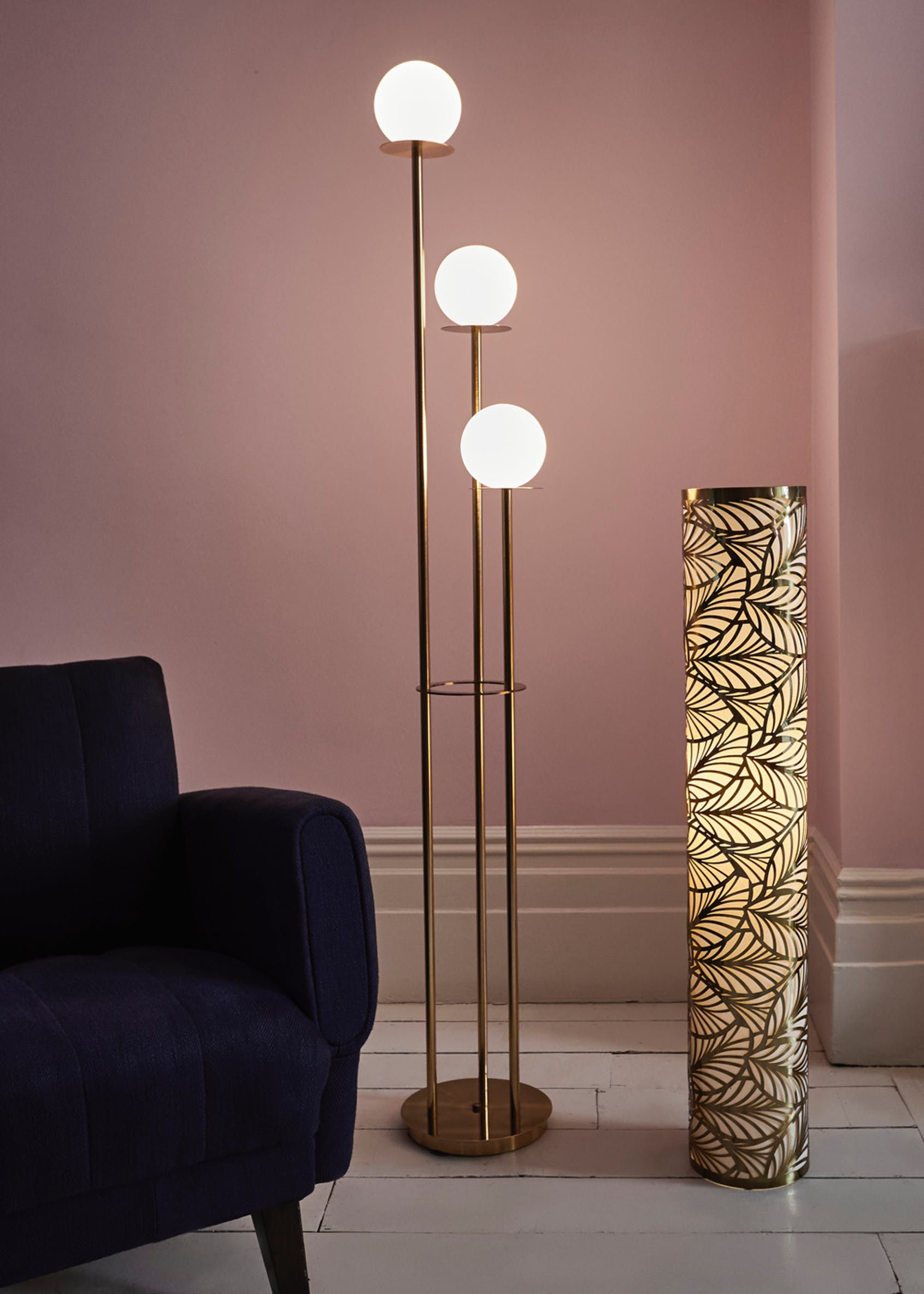 Stella Opal Glass Ball Floor Lamp H162cm X W27cm Gold within measurements 1691 X 2368