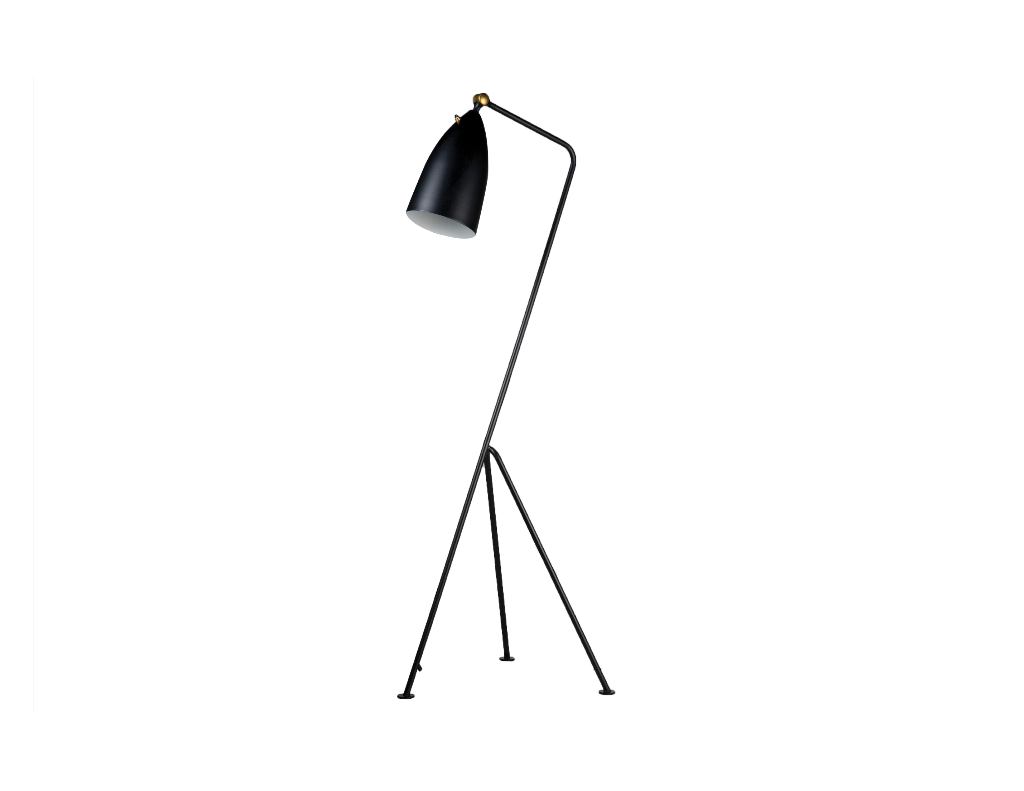 Stickman Floor Lamp Matte Black Aluminum Shade With Black Metal Stem And Brass Hardware with regard to sizing 3300 X 2550