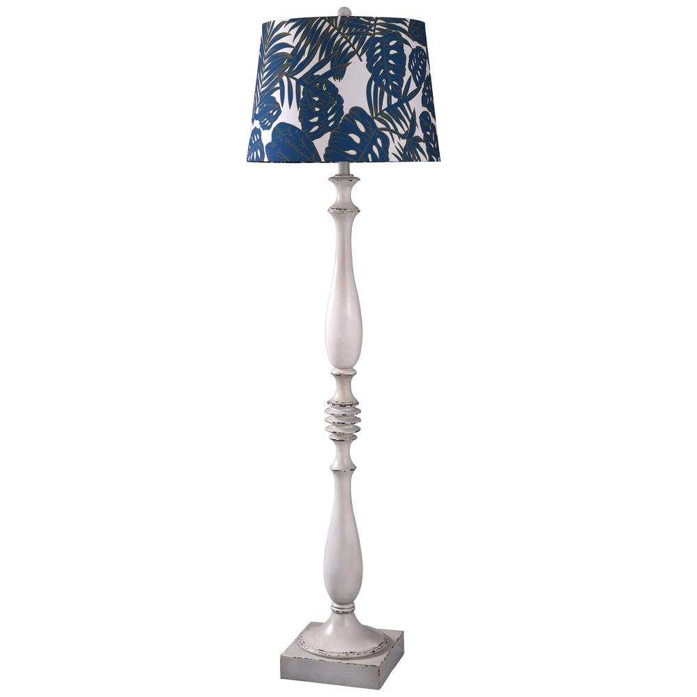 Stylecraft 615 In Old White Distressed Floor Lamp With Bluewhite Styrene Shade inside sizing 1000 X 1000