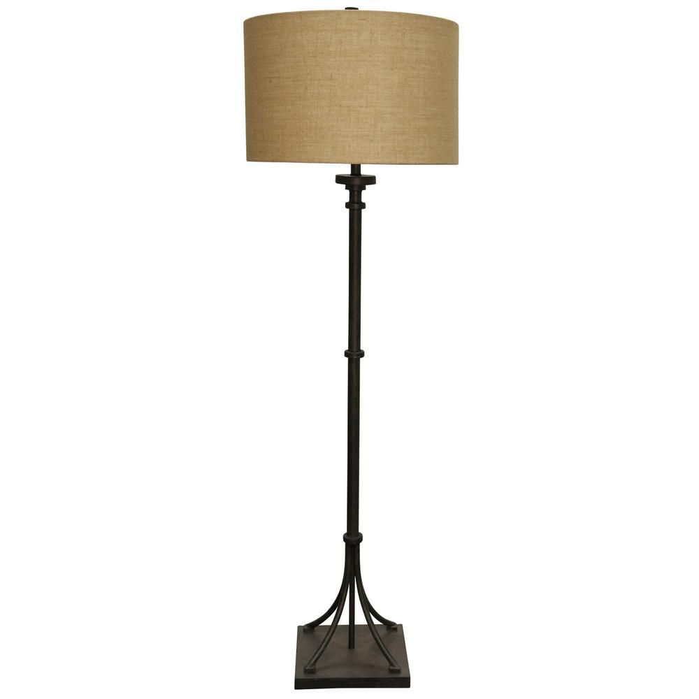 Stylecraft 64 In Industrial Bronze Floor Lamp With Beige Hardback Fabric Shade within size 1000 X 1000