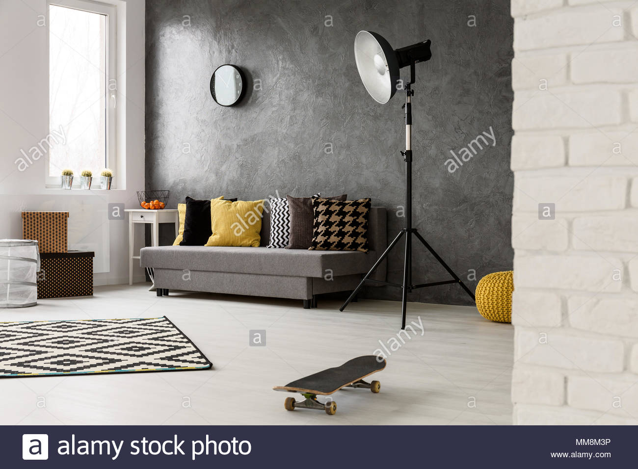 Stylish Grey Living Room With Sofa Chairs Standing Lamp within dimensions 1300 X 956