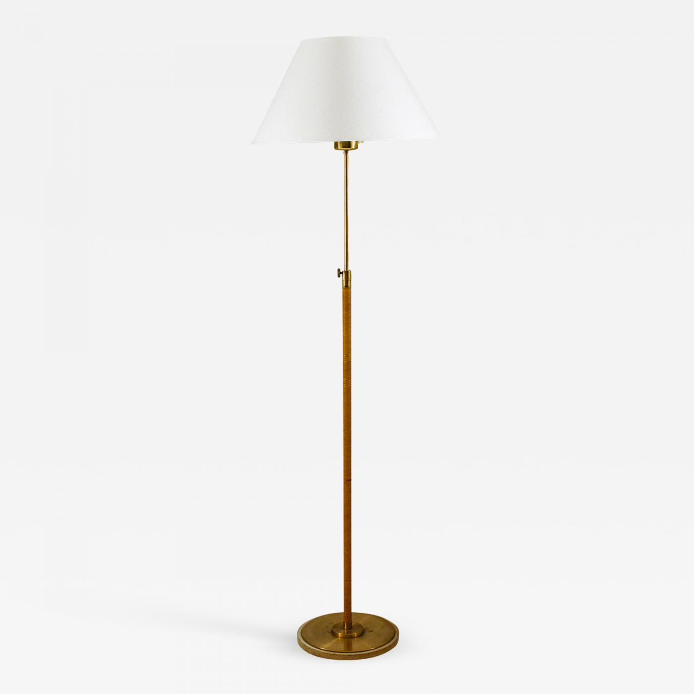 Swedish Modern Midcentury Floor Lamp In Brass And Rattan 1940s with proportions 1400 X 1400