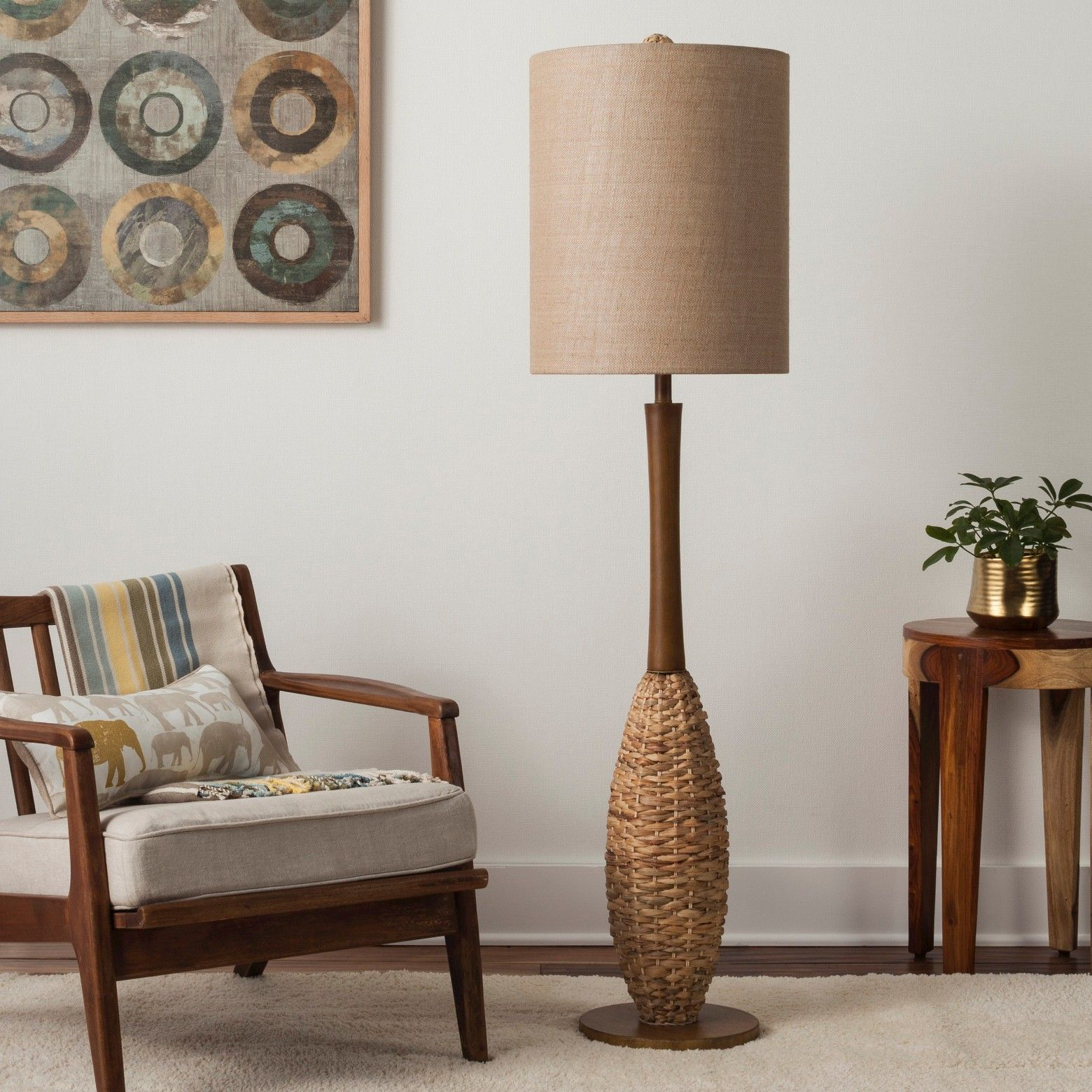 This Mudhut Floor Lamp Features A Mid Tone Wood Finish With in measurements 1560 X 1560