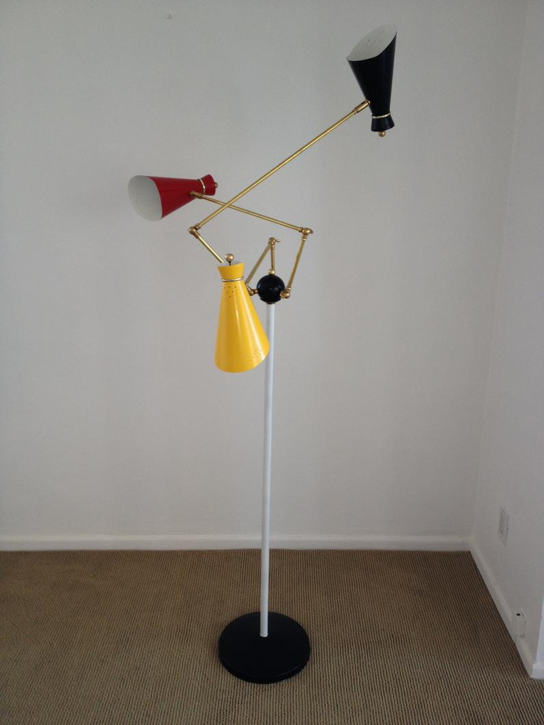 Three Color Floor Lamp With Movable Arms With Butterfly Knobs Mid Century Arteluce Eames Stilnovo Deco Bauhaus Atomic 50s 60s with size 794 X 1059