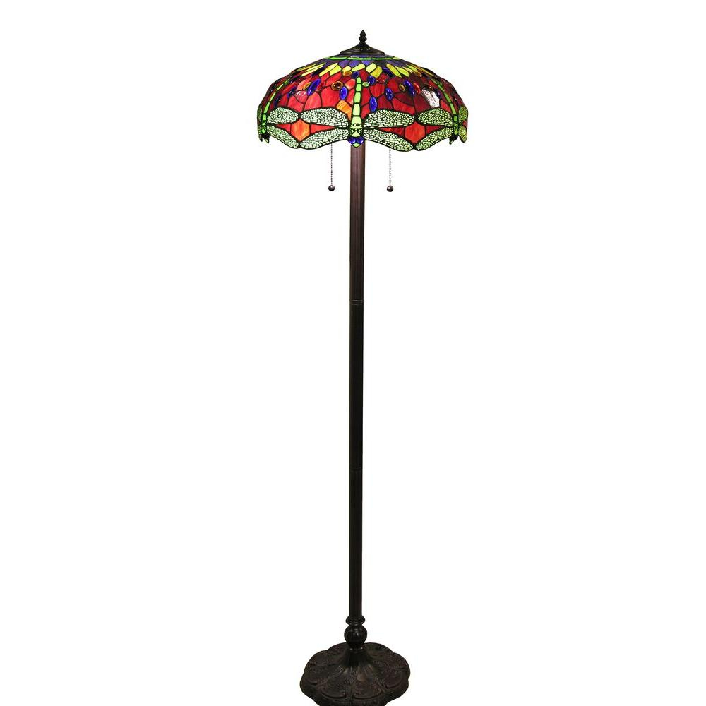 Tiffany Style 61 In Bronze Indoor Floor Lamp With Scarlet Dragonfly Shade for measurements 1000 X 1000
