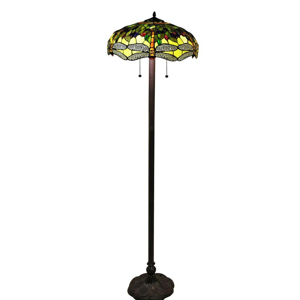 Tiffany Style 61 In Bronze Indoor Floor Lamp With Verde Dragonfly Shade intended for size 1000 X 1000