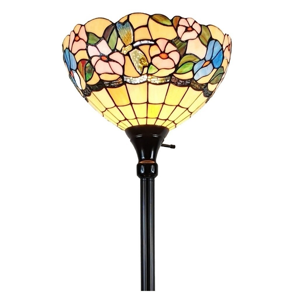 Tiffany Style Floor Lamp 70 Tall Torchiere Standing Dragonfly Stained Glass White Flower Reading Am023fl14b Amora Lighting throughout proportions 1004 X 1004