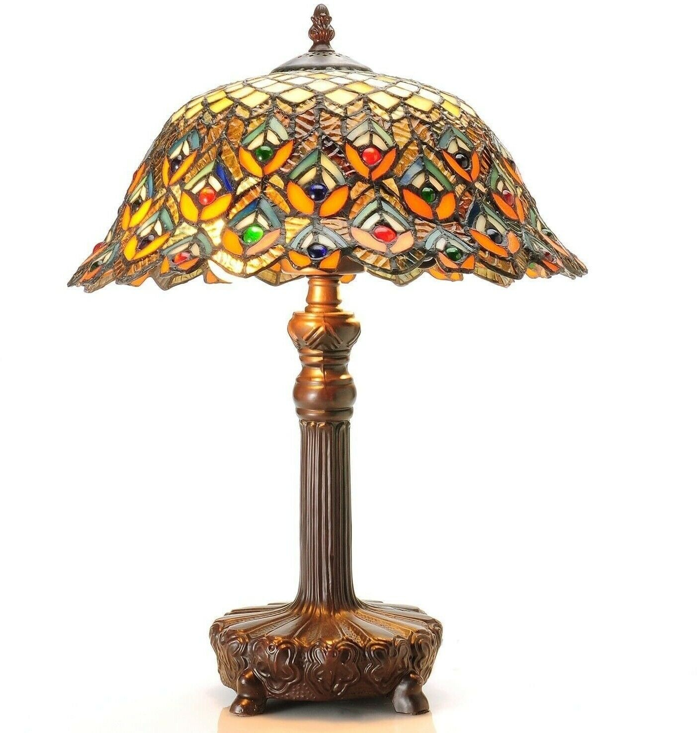 Tiffany Style Peacock Jewel Table Lamp intended for proportions 1402 X 1476