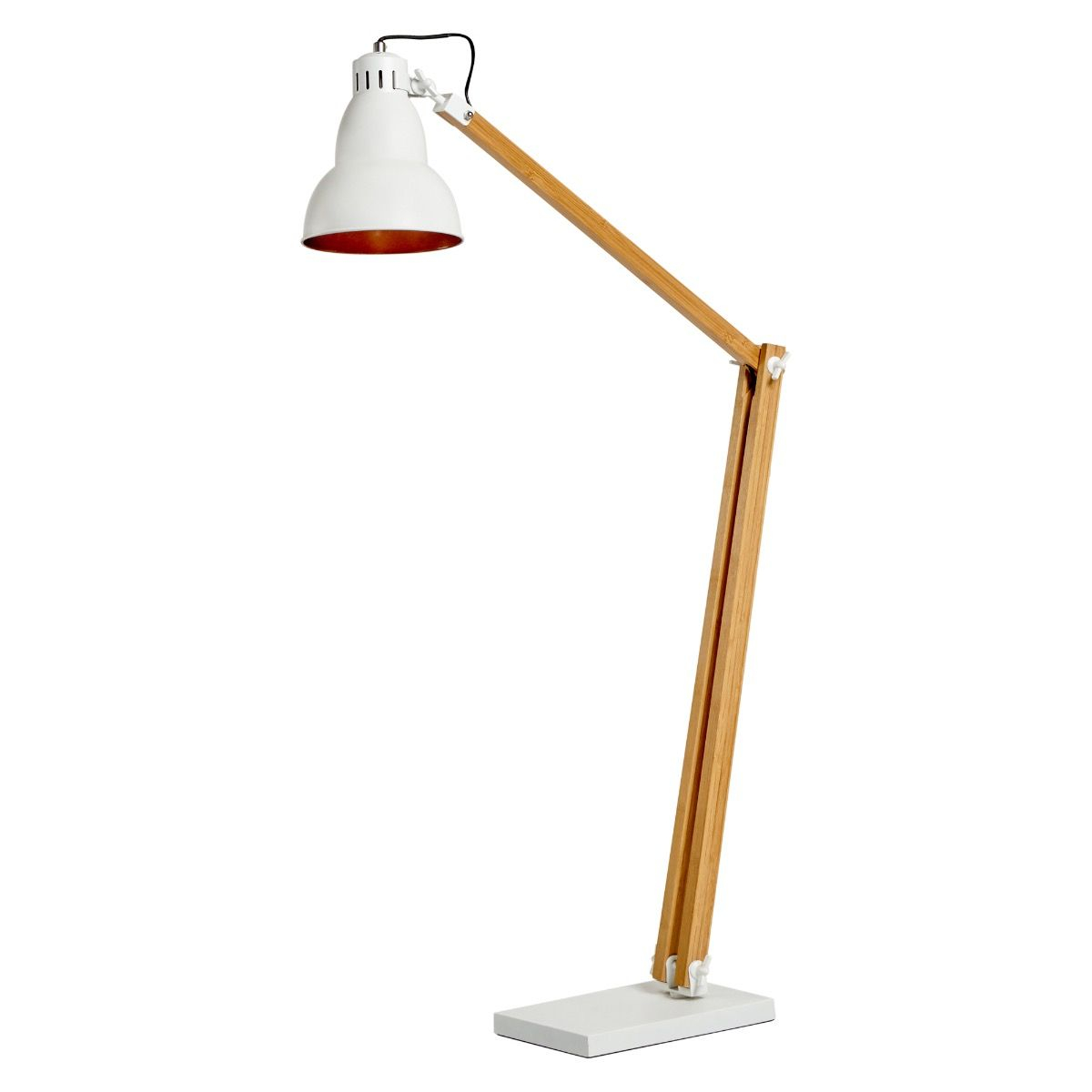 Timber Floor Lamp With White Metallic Shade in size 1200 X 1200