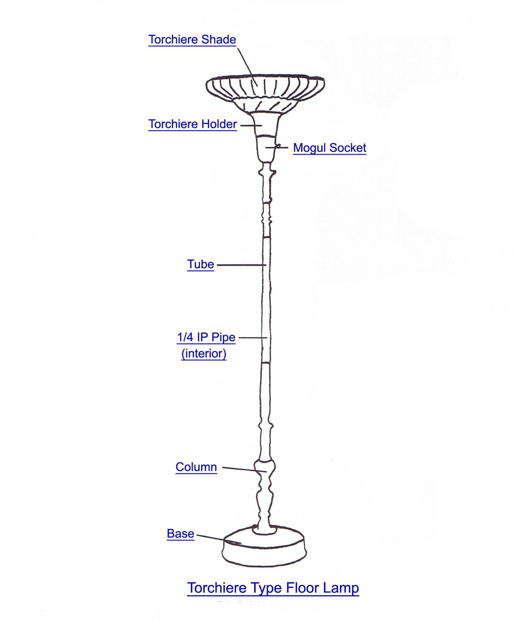 Torchiere Lamp Part Index for measurements 1777 X 2144