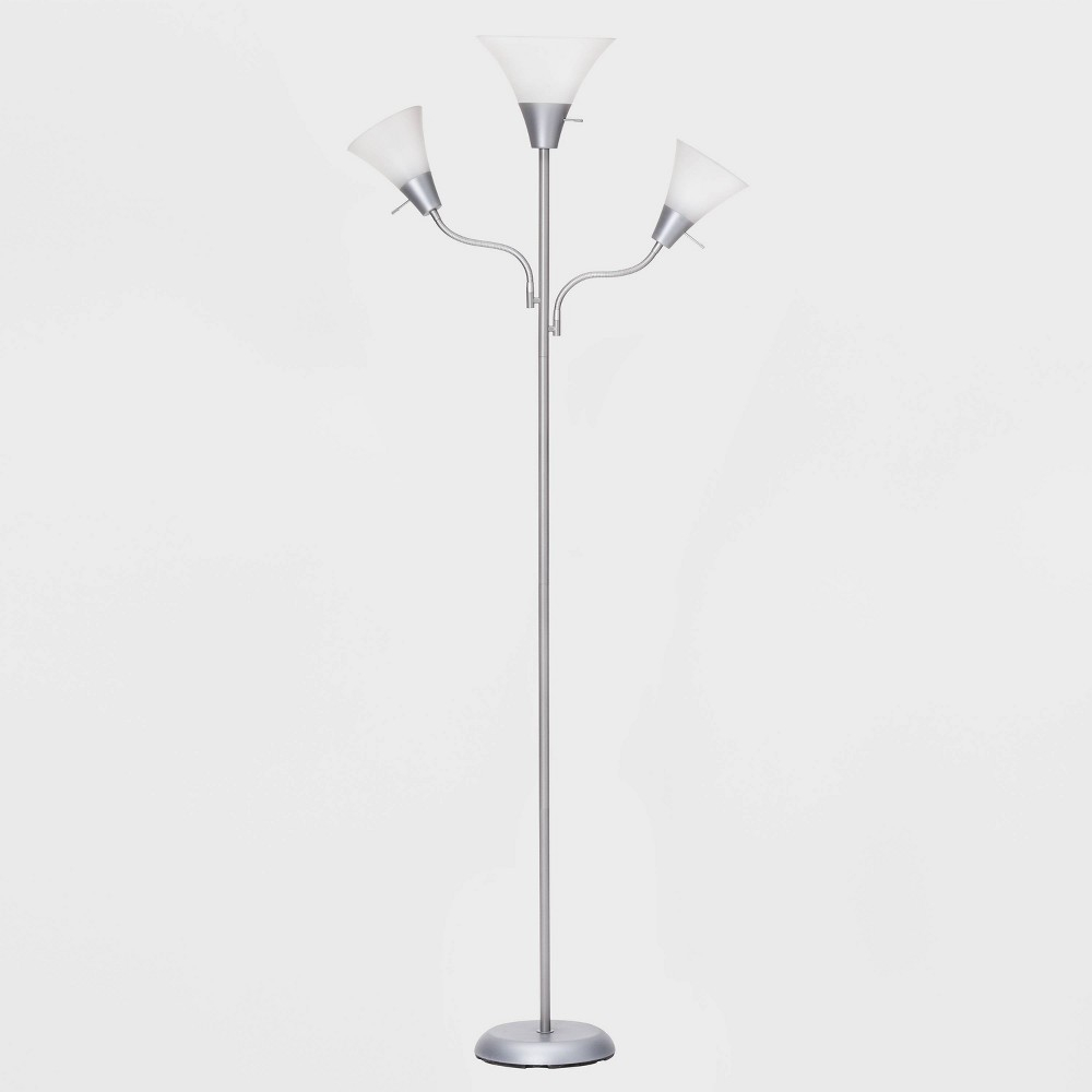 Torchiere With Two Task Lights Floor Lamp Silver Room with proportions 1000 X 1000