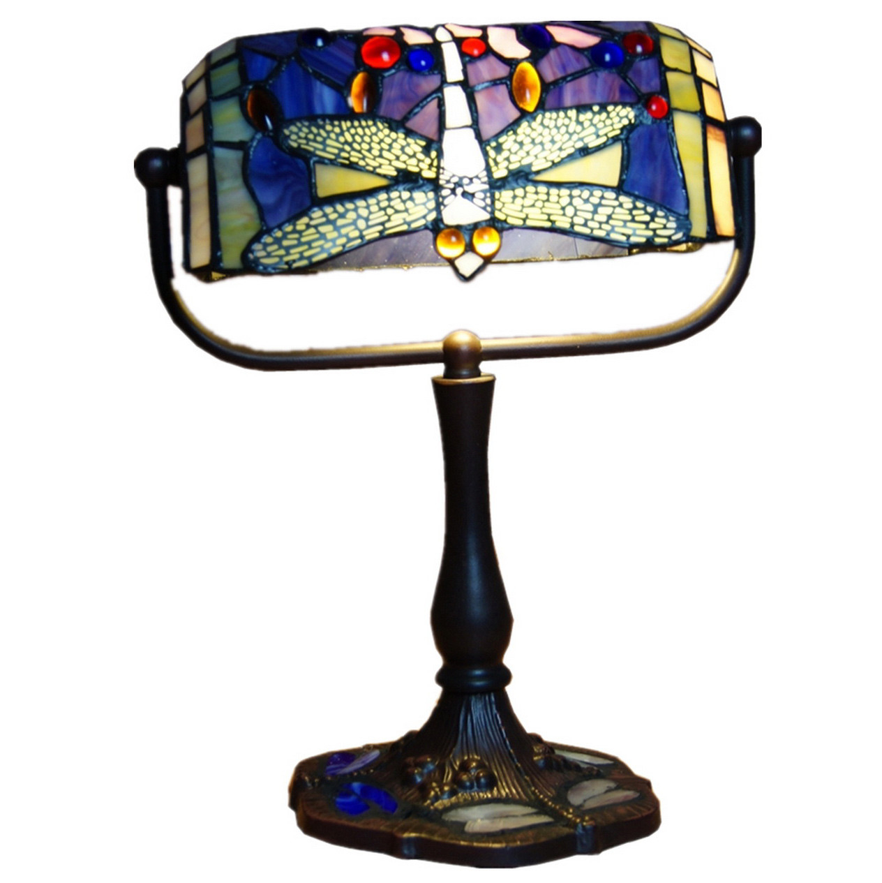 Traditional Dragonfly Tiffany Leadlight Stained Glass Banker Lamp for size 1264 X 1265