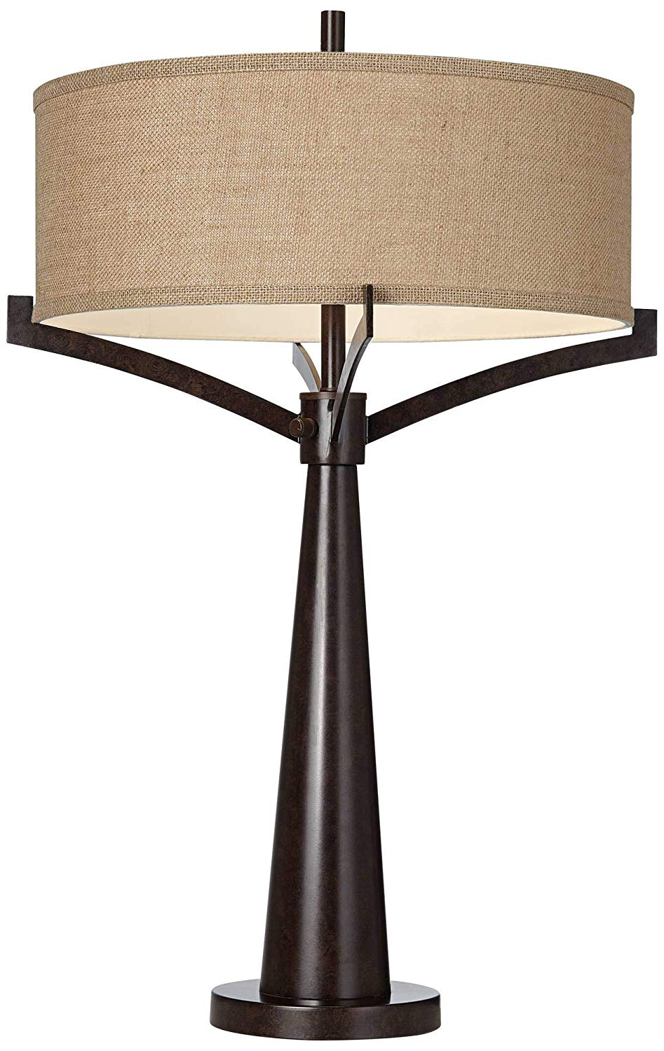 Tremont Mid Century Modern Table Lamp Rich Bronze Iron Burlap Fabric Drum Shade For Living Room Family Bedroom Bedside Franklin Iron Works Wederz with regard to measurements 947 X 1500