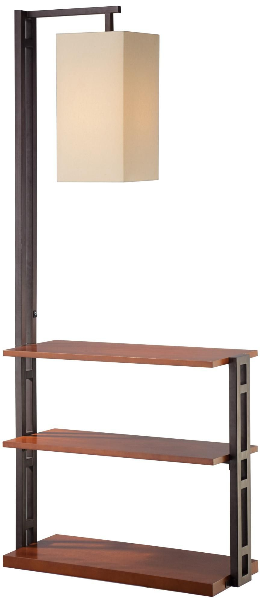 Triple Shelf Floor Lamp With Beige Linen Shade 66x30x12 inside proportions 867 X 2000
