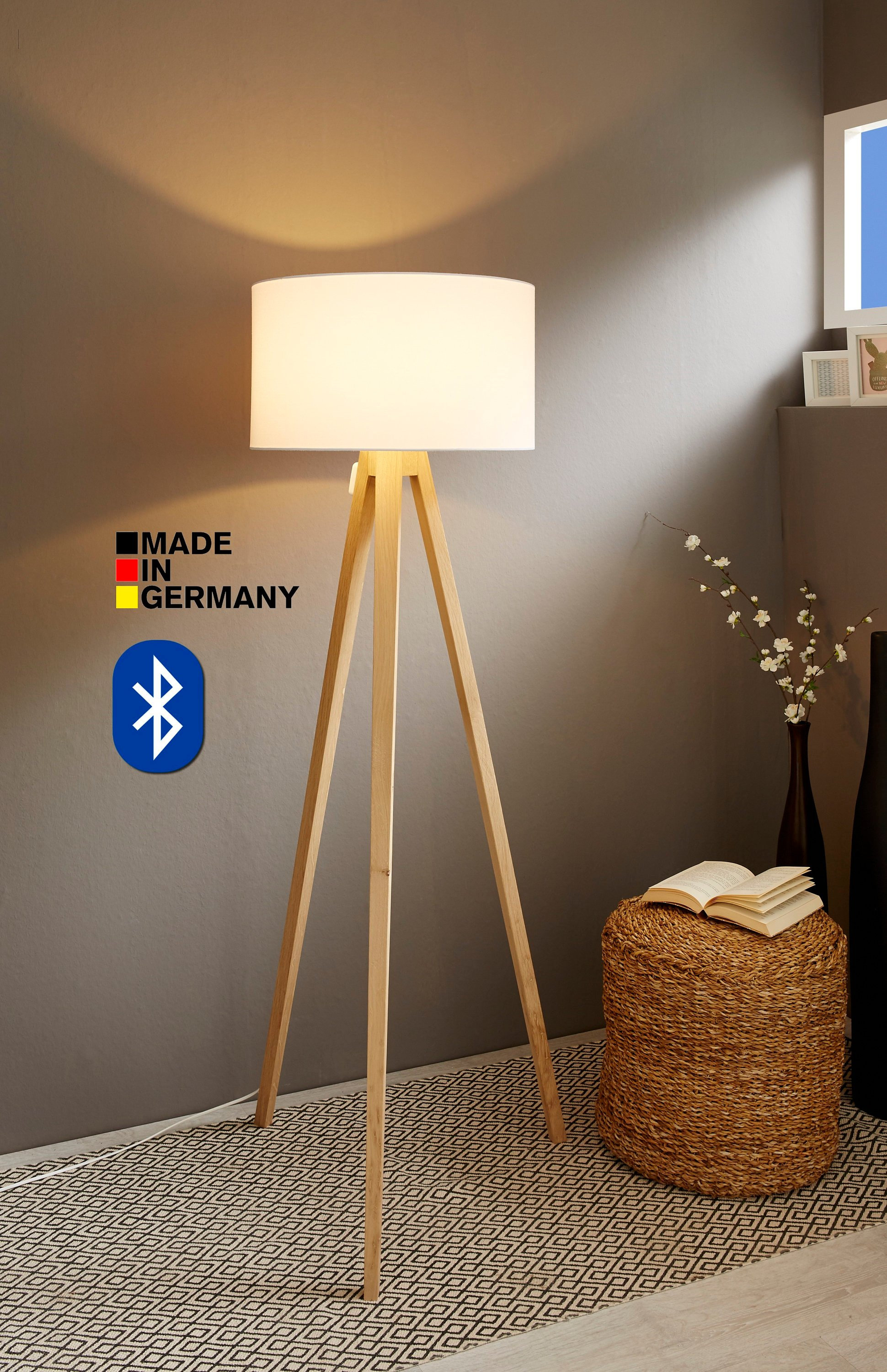 Tripod C12 Floor Lamp Oak Smart Home Bluetooth regarding sizing 1940 X 3000