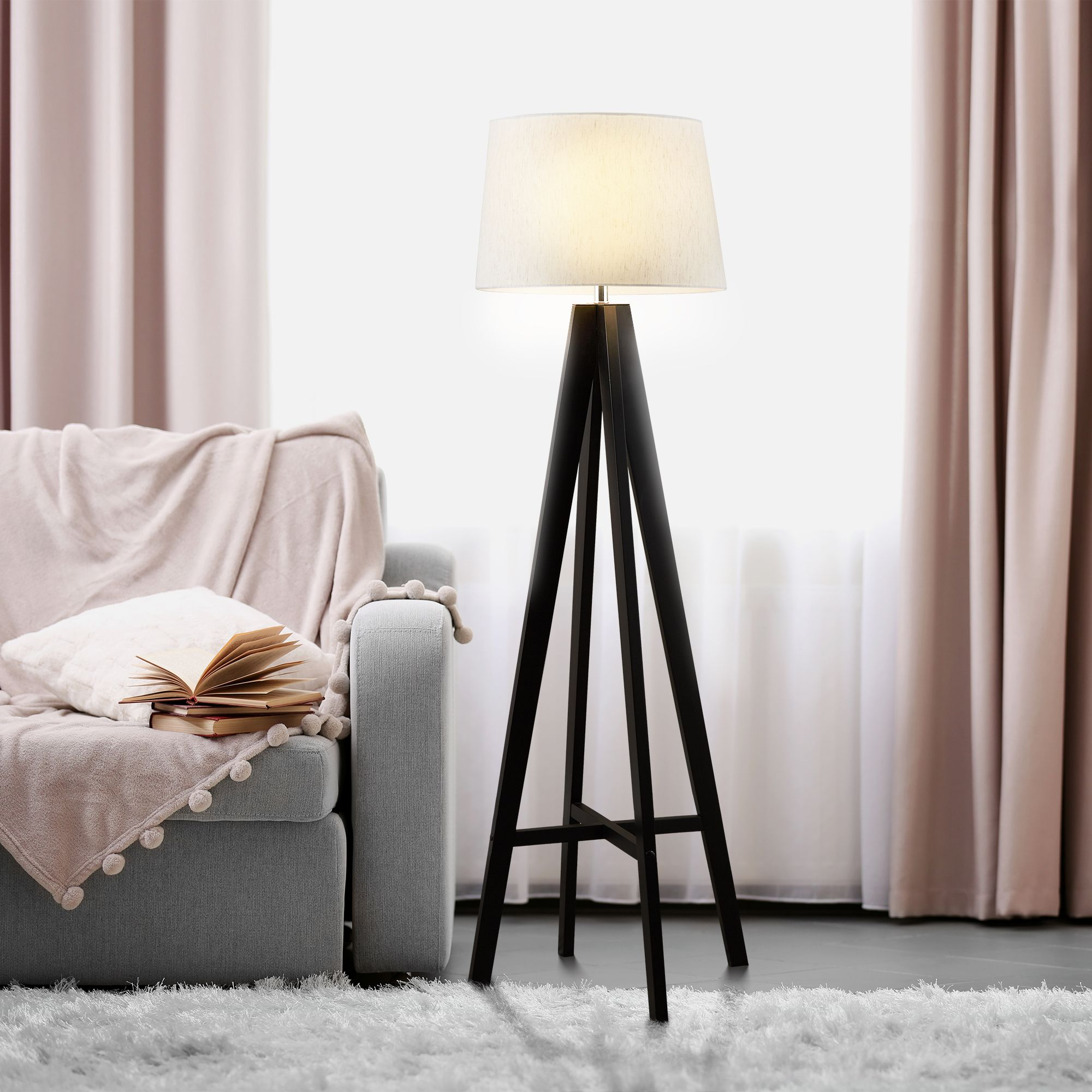 Tripod Dark Wood Floor Lamp With Cream Linen Shade with regard to size 2000 X 2000