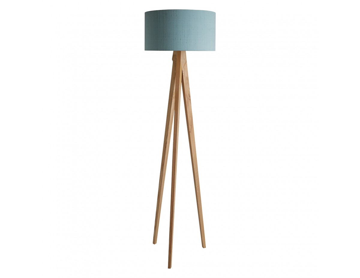 Tripod Oak Wooden Floor Lamp With Green Silk Shade for size 1200 X 925