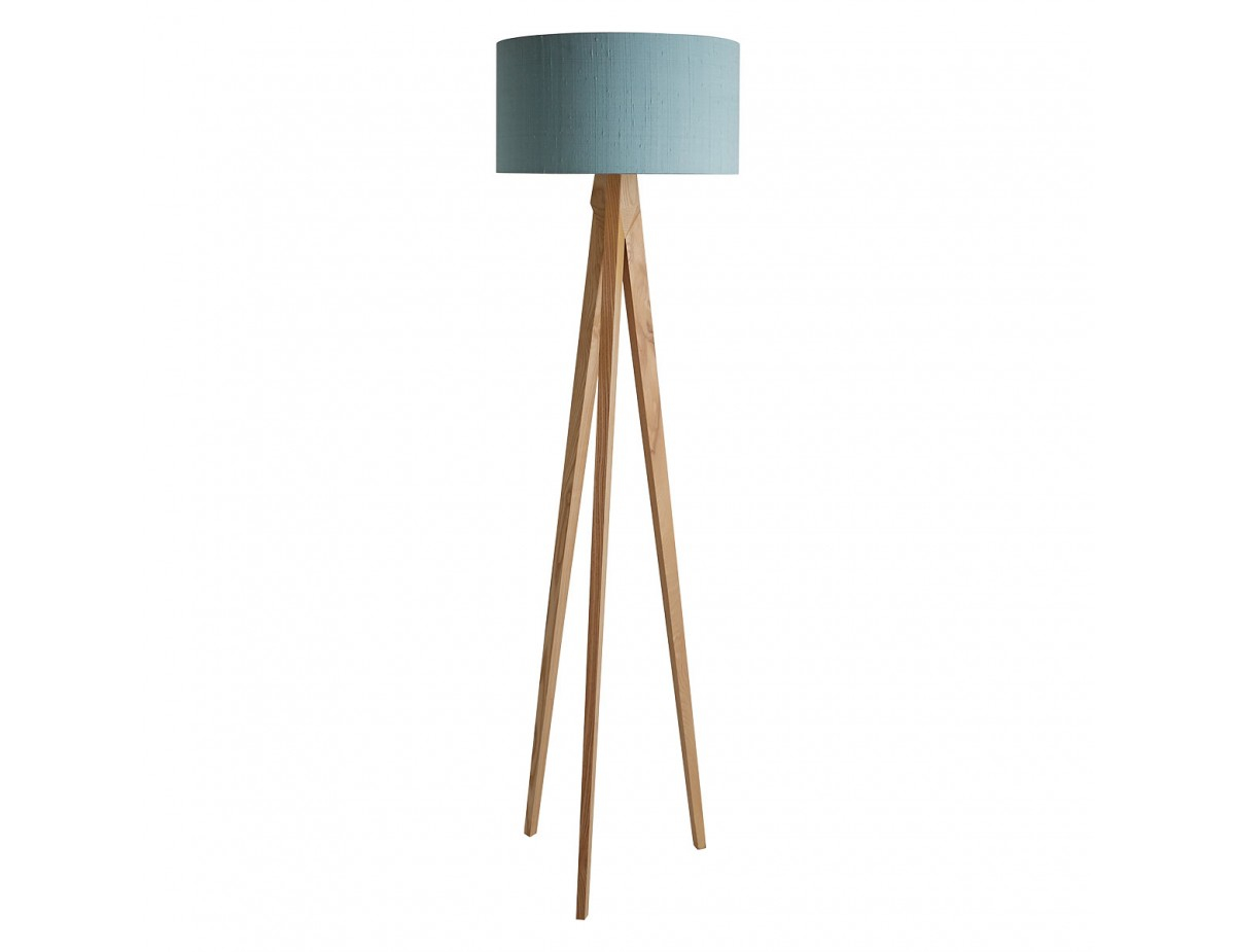 Tripod Oak Wooden Floor Lamp With Green Silk Shade in size 1200 X 925