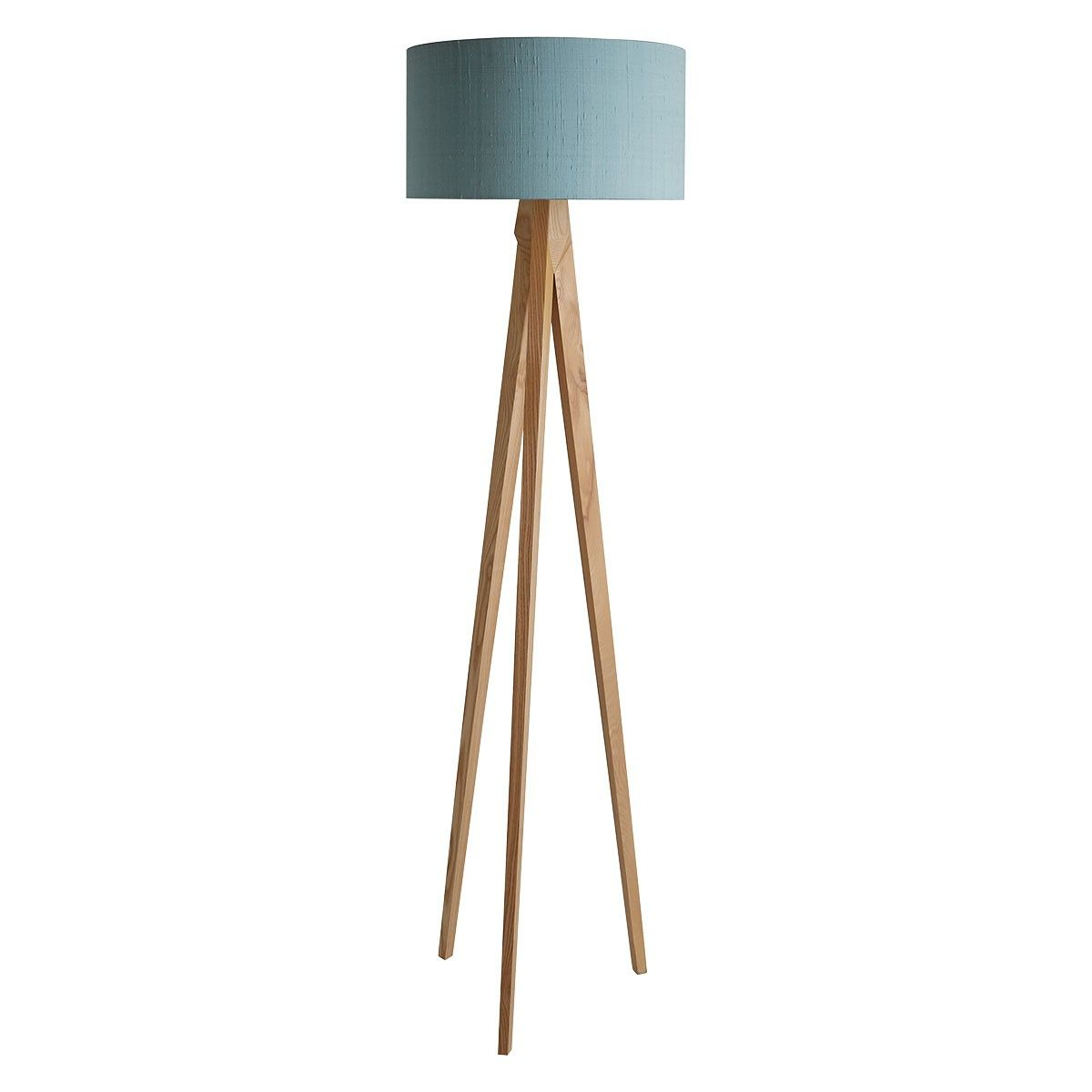 Tripod Oak Wooden Floor Lamp With Green Silk Shade Wooden for proportions 1200 X 1200