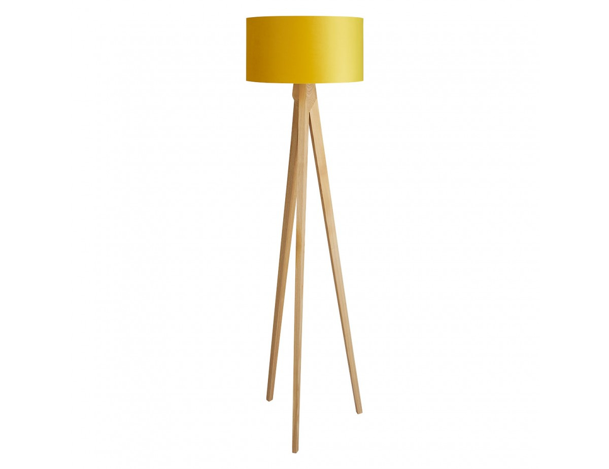 Tripod Oak Wooden Floor Lamp With Yellow Velvet Shade inside dimensions 1200 X 925