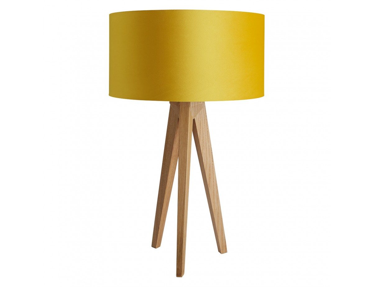 Tripod Oak Wooden Table Lamp With Yellow Velvet Shade for proportions 1200 X 925