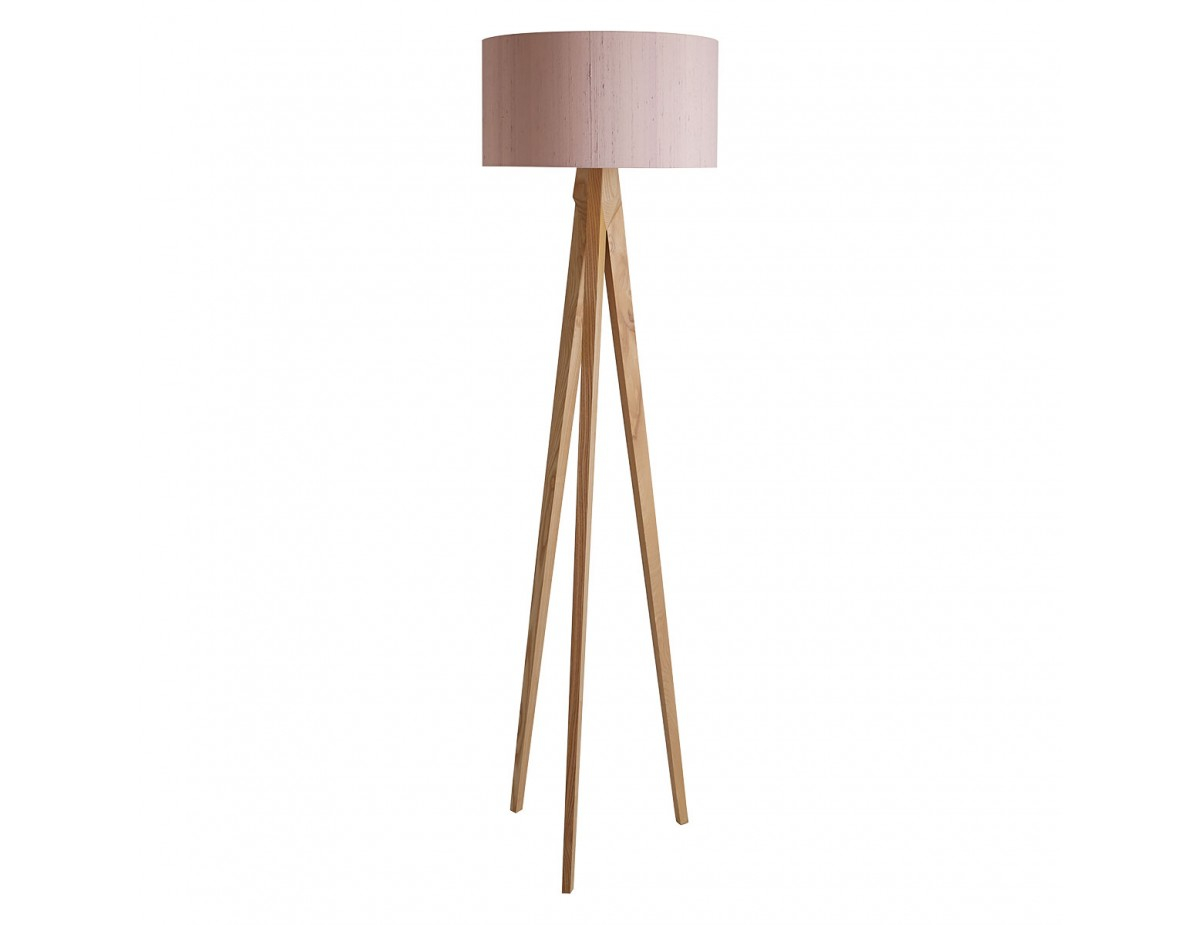 Tripod Oak Wooden Tripod Floor Lamp With Pink Silk Shade in size 1200 X 925
