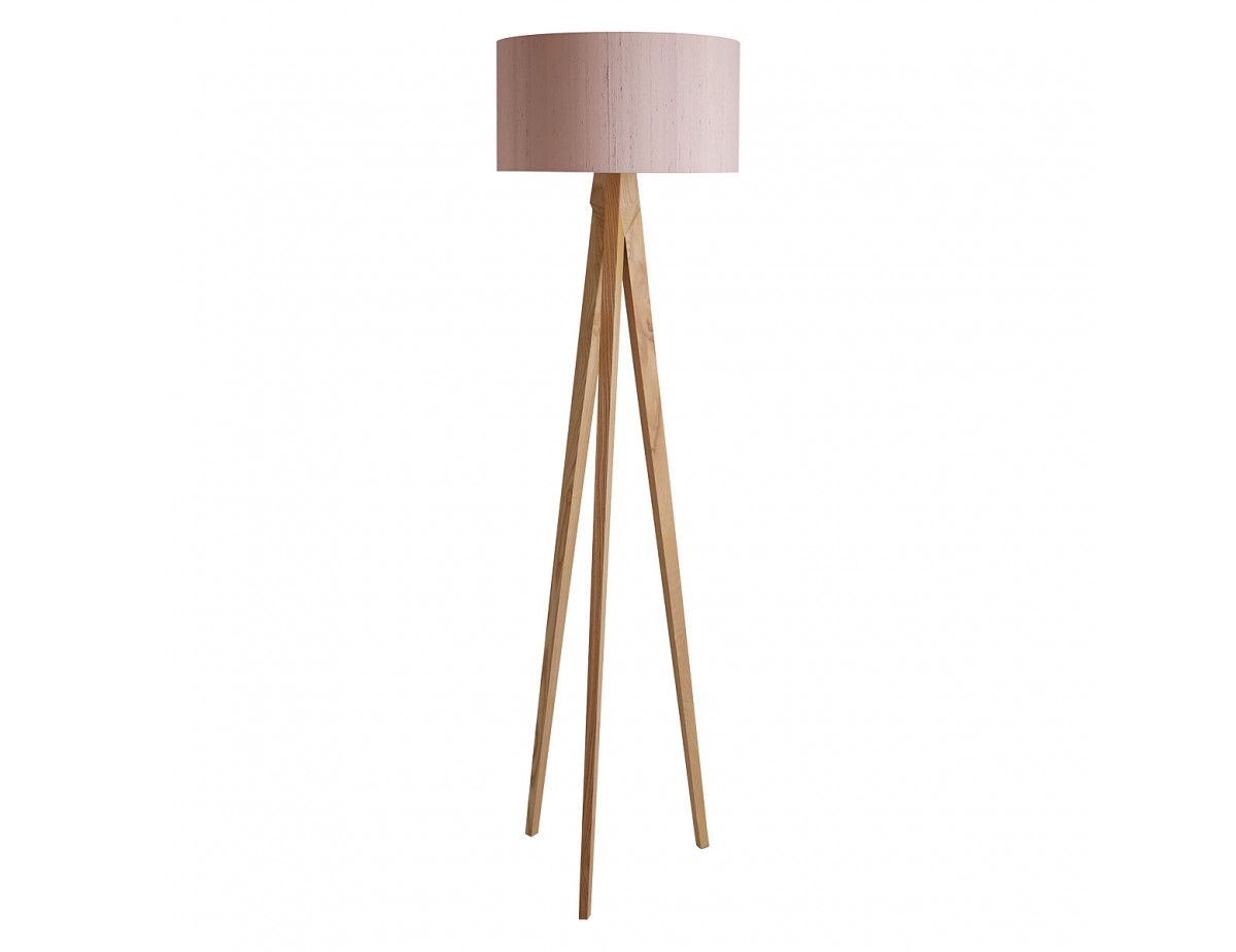 Tripod Oak Wooden Tripod Floor Lamp With Pink Silk Shade pertaining to proportions 1200 X 925