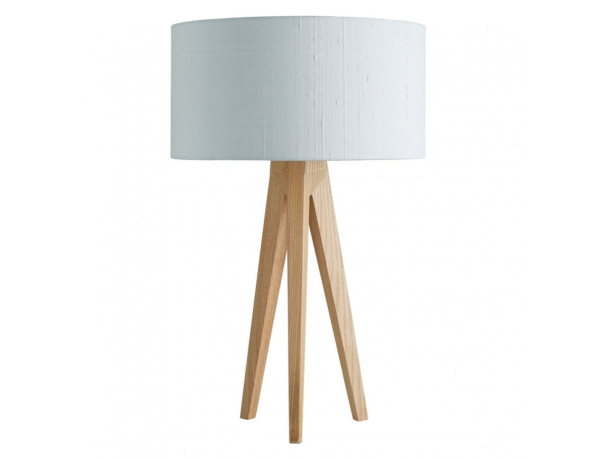 Tripod Oak Wooden Tripod Table Lamp With Grey Silk Shade in proportions 1200 X 925