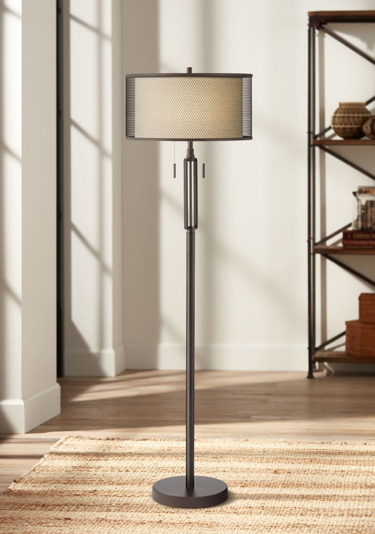 Turnbuckle Bronze Floor Lamp With Double Shade 16w00 inside proportions 749 X 1067