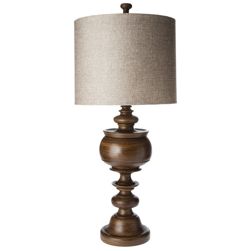 Turned Table Lamp With Natural Linen Shade Antique Brown for measurements 1000 X 1000