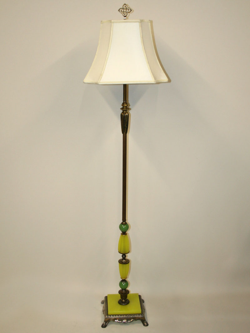 Two Light Floor Lamp W Jadeite Breaks Decorative Square Footed Base C 1930 for proportions 800 X 1067