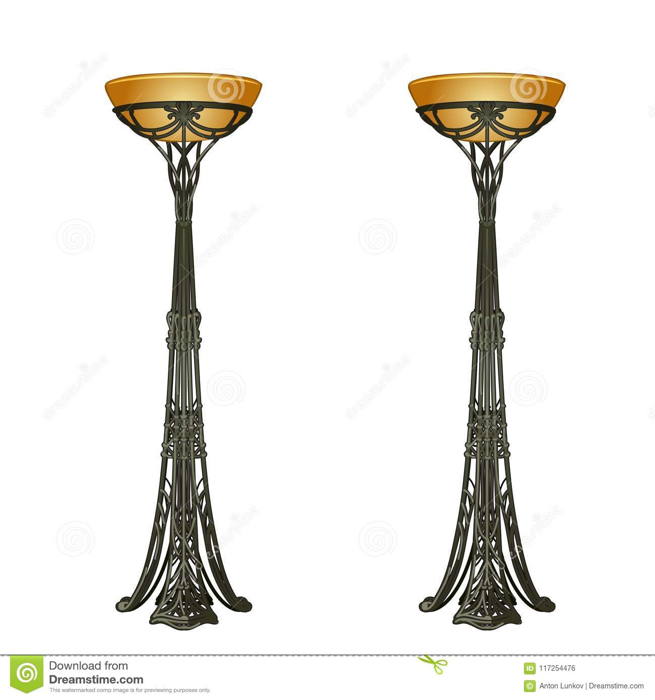 Two Vintage Floor Lamp Isolated On White Background Vector for proportions 1300 X 1390