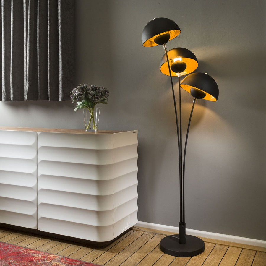 Unique Elegant Matt Black Floor Lamp Light Gold Shades X 3 Fortune throughout dimensions 900 X 900