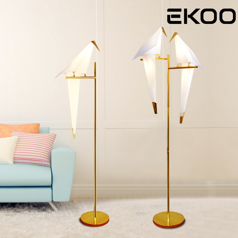 Us 15081 Ekoo Modern Bird Lampshade Golden Base Floor Lamp Light With Led Bulbs Metal Lambader In Floor Lamps From Lights Lighting On Aliexpress regarding measurements 945 X 945