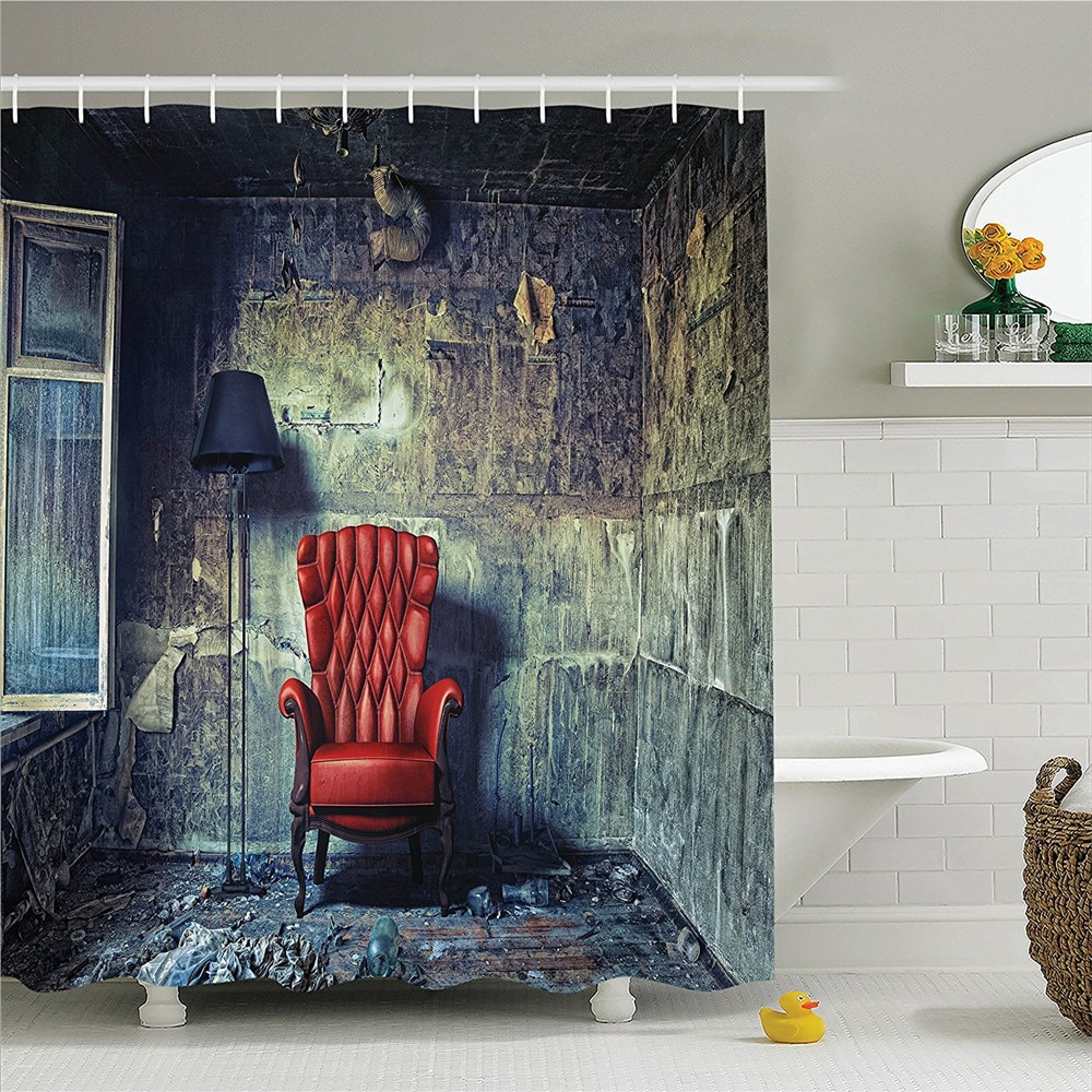 Us 185 Vintage Shower Curtain Set Antique Decor Luxury Armchair Floor Lamp In Grunge Interior Room Abandoned House With Distressed In Shower for size 1000 X 1000