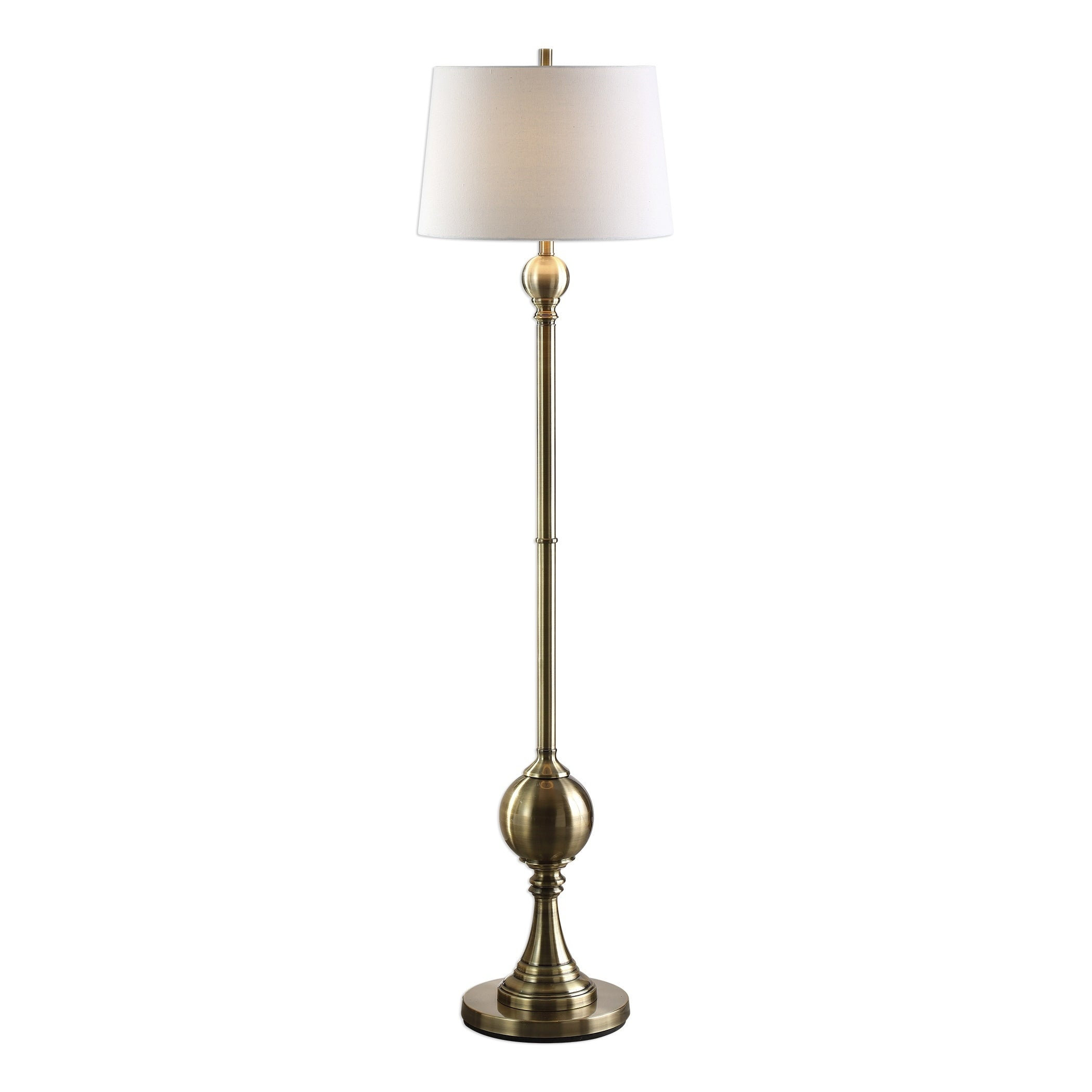 Uttermost Abriola Antiqued Brass White Linen Metal Floor Lamp intended for measurements 2100 X 2100
