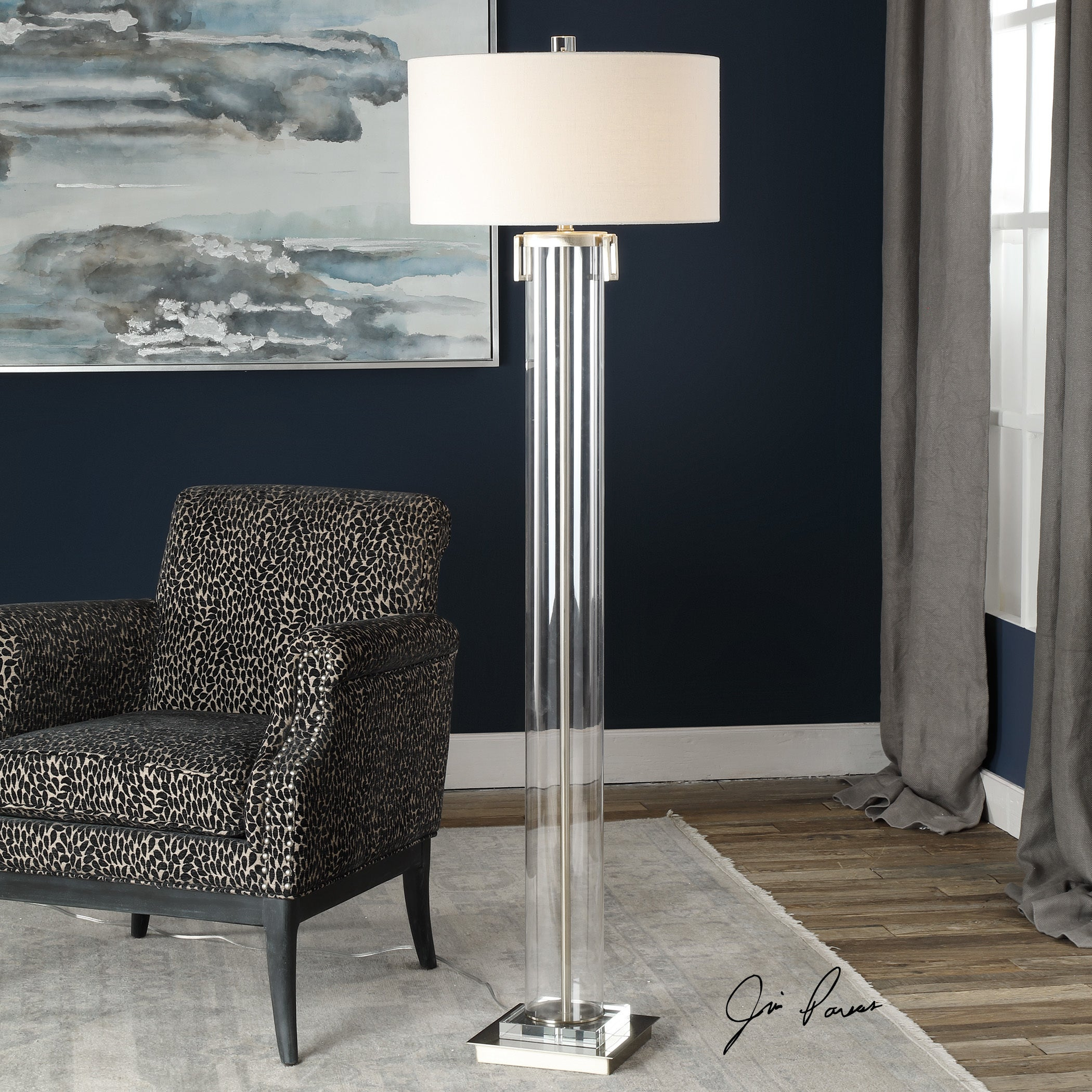 Uttermost Monette Brushed Nickel Acrylic Tall Cylinder Floor Lamp for measurements 2100 X 2100