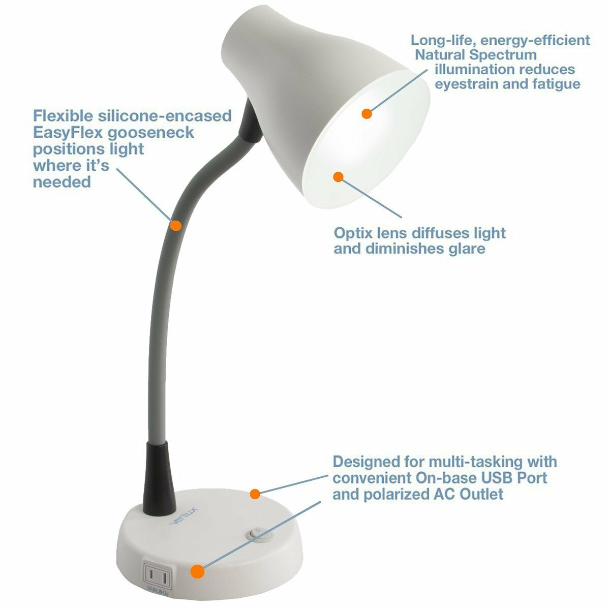 Verilux Tazza Natural Spectrum Desk Lamp Adjustable Easyflex Gooseneck Usb in dimensions 1200 X 1200