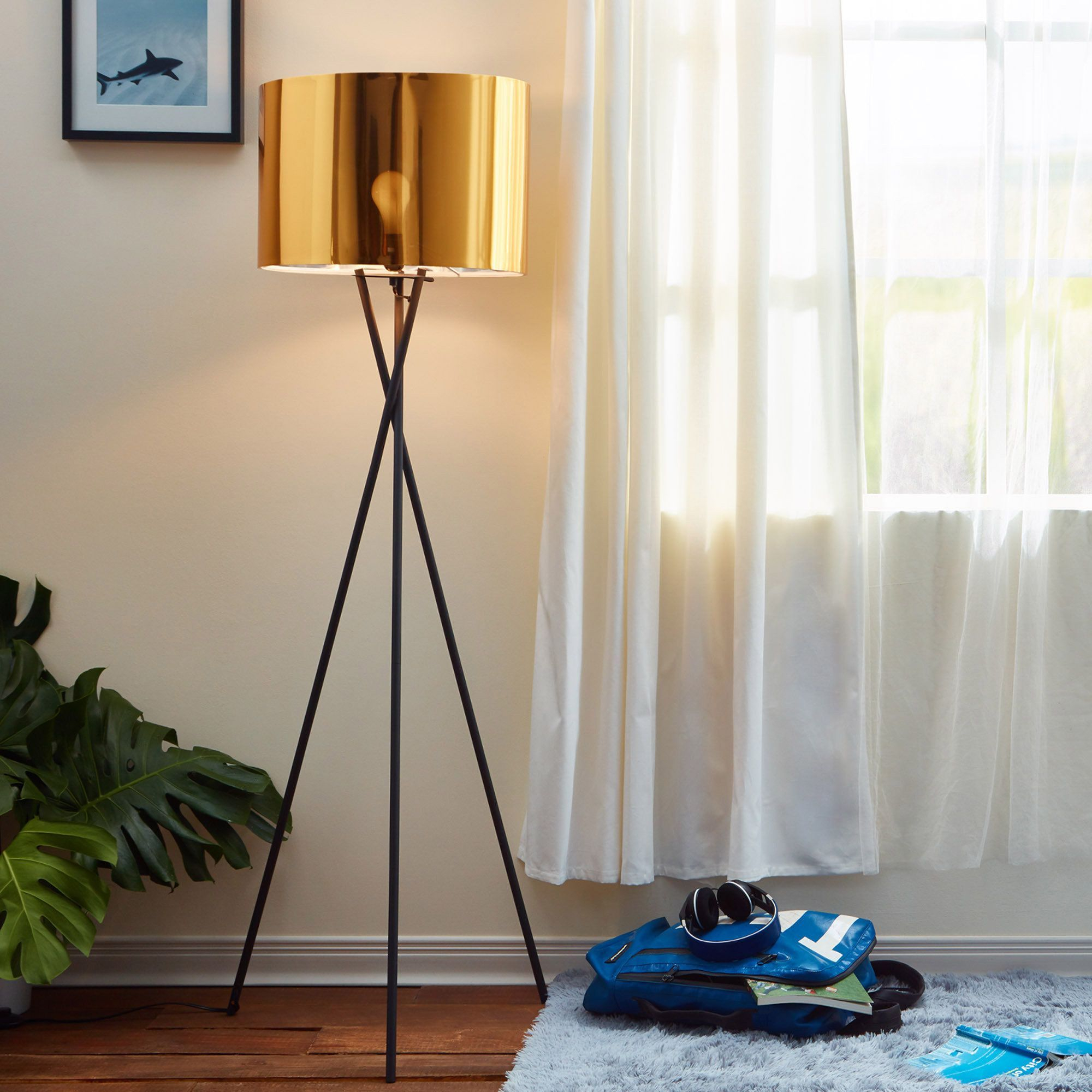 Versanora Cara Tripod Floor Lamp Gold Shade 622h intended for size 2000 X 2000