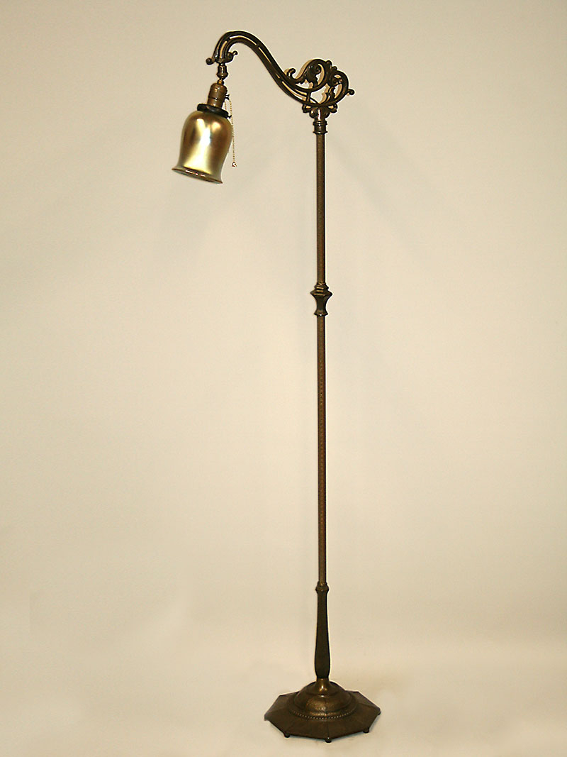 Vintage Art Deco Bridge Floor Lamp W Faux Hammered Hex Base C 1930 intended for proportions 800 X 1067