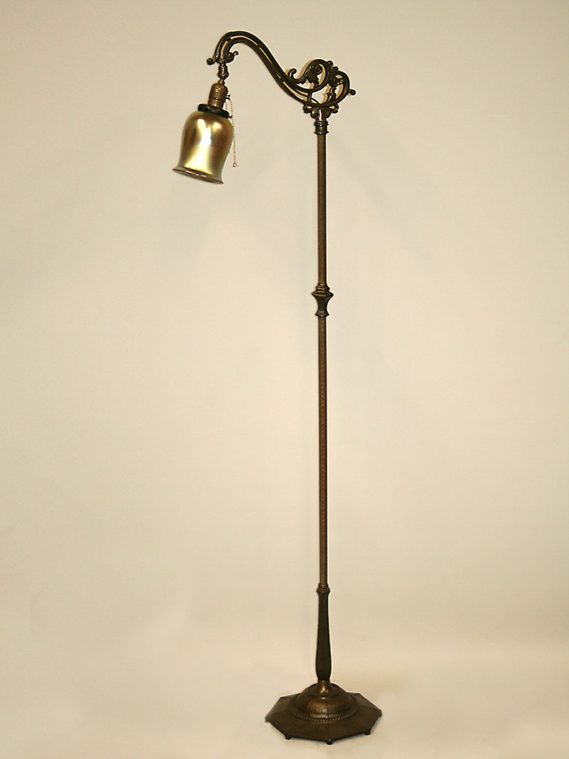 Vintage Art Deco Bridge Floor Lamp W Faux Hammered Hex Base C 1930 regarding sizing 800 X 1067